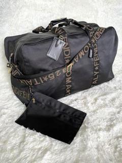 【希少美品】　FENDI  フェンディ　 ボストンバッグ　ロゴライン　ブラック 希少美品】FENDI フェンディ ボストンバッグロゴラインブラック
