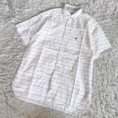 CROCODILE クロコダイル　ワンポイントロゴ　半袖シャツ　ボーダー　白　L