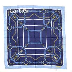 美品✨ MUST DE CARTIER カルティエ スカーフ 時計柄 　青 Cartier - must de Cartier シルク大判スカーフ ライトブルー系