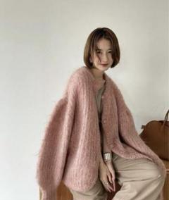 CLANEピンク カーディガン CLANE - シャギ― ショートカーディガン - SHAGGY SHORT KNIT