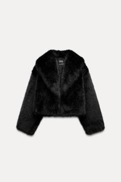 ZARA クロップドフェイクファージャケット ZARA フェイクファー コート ジャケット クロップド S グレー