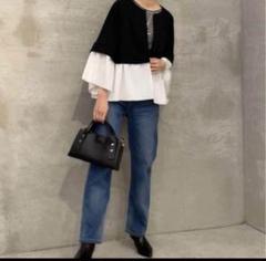 美品♡ビアズリー　洗えるニットコート　カーディガン　ノーカラーコート　ネイビー Olu. ノーカラーコート コート バイカラーロングニットコート