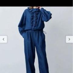 MEDE 19F Boutique888コラボ フリルデニムオールインワン　3L MEDE19F】Boutique888さんコラボ フリル遣いのデニム