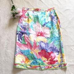 【LEONARD】スカート　花柄 ブルー　80　L 日本製 美品 レオナール LEONARD FASHION スカート ロングスカート 花柄