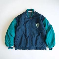 90s MLB マリナーズ　刺繍ロゴ　リバーシブル中綿ナイロンスタジャン　古着. 90s MLB マリナーズ 刺繍ロゴ リバーシブル中綿ナイロン