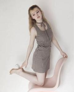 Andmary Natalie check mini dress ベージュ