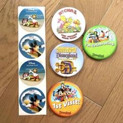 ディズニー 缶バッジ 4個、シールセット