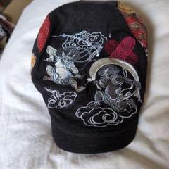 風神雷神刺繍ハンチング帽