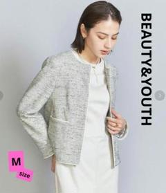 美品♪ ビューティーアンドユース ミックスツイード ノーカラージャケット M