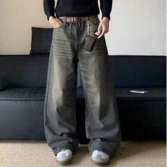 ワイドデニム バギーデニム バレルレッグデニムパンツ L ブラック 黒