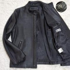 美品 希少LL シボ革 リューグーレザー シングル ライダースジャケット 牛革