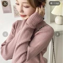 moment+ ボトルネックワイドリブカラー&ボーダーニットプルオーバー　ピンクのサムネイル