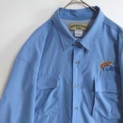 2618　Wildernes　長袖フィッシングシャツ　L　青　通気口　US古着