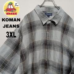 USA古着 KOMAN JEANS　半袖ボタンシャツ3XL　ブラックライトブルー