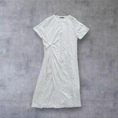 ワンウェイ（M）深めサイドスリットTシャツワンピース白綿100%カジュアル