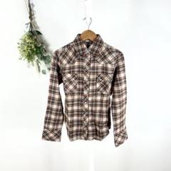 T0786 しまむら　チェック　シャツ　M ブラウン　カジュアル　美品