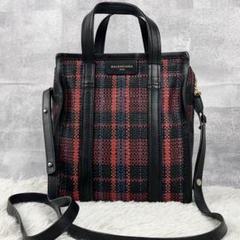 美品 バレンシアガ レザー 2WAY ショルダーバッグ バザール チェック 黒