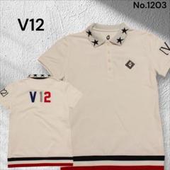 V12 - coco 中古 ヴィ・トゥエルヴ V12 レディース 半袖ポロシャツ 1(M) 白 ホワイト カモフラカラー ロゴ入り V12 - coco 中古 ヴィ・トゥエルヴ V12 レディース 半袖