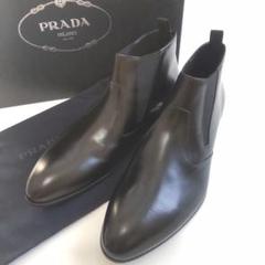 未使用級 PRADA プラダ サイドゴア レザー ショートブーツ 6 ブラック
