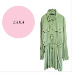 【ザラ】ZARA♡襟付♡長袖♡ボタン付ドレスシャツ♡ウエストゴム♡紐付き【S】