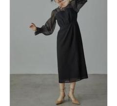 atlo ビスチェ風ボリュームスリーブシフォンドレス ブラック　XL ビスチェ風ボリュームスリーブシフォンドレス 結婚式 同窓会