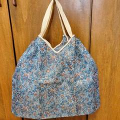 ★ハンドメイド★ エコバッグ マチ付き ブルー 花柄