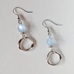 ブルー系キャッツアイビーズ デザインリング ピアス