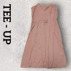 TEE-UP Vネック ノースリーブ シャツワンピース（F）ブラウン ドロスト