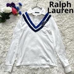 【美品】ラルフローレン　ラガーシャツ　エンブレム　Vライン　ポロシャツ　長袖