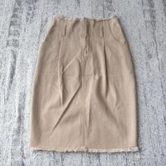 レトロガール ひざ丈タイトスカート 切りっぱなし ウエストゴム E1821