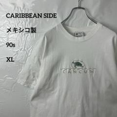 ホワイトtシャツ　CARIBBEAN SIDE メキシコ製90s 亀　刺繍ロゴ