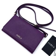 極美品✨FURLA スマホショルダー ポシェット カードケース レザー パープル