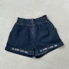 ダークデニムショートパンツ ウエストゴム ジッパー ハイウエスト