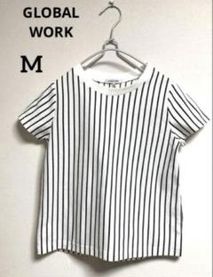 【美品】GLOBAL WORK ボーダー半袖カットソー　ホワイト　M