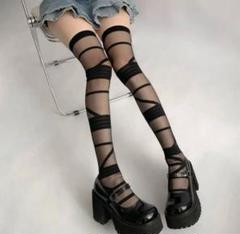 新品　ブラック　ニーハイソックス　かわいい　伸縮　地雷　女子　ゴスロリ　病みかわ