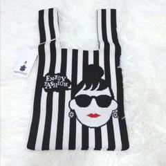 【美品】HAPPY FACE　エマちゃん　ニットバッグ　ストライフBKドット柄
