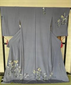 着物 未仕立て品 訪問着 茄子紺 仮絵羽仕立て 八掛付き 浜ちりめん 日本製 着物 未仕立て品 訪問着 茄子紺 仮絵羽仕立て 八掛付き 浜