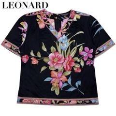 【極美品】LEONARD レオナール トップス カットソー 半袖 花柄 黒 M