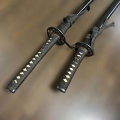 模造刀大小2本(大刀小柄付)藤巻柄•鞘 昇龍富士木瓜鍔 模造刀大小2本(大刀小柄付)藤巻柄•鞘 昇龍富士木瓜鍔