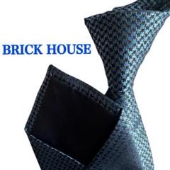 BRICK HOUSE ブルー系水色と黒チェック柄千鳥柄ネクタイSILKドット柄