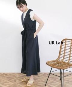 UR Lab. 『Linen Touch』麻混Vネックワンピース◆ネイビー◆1
