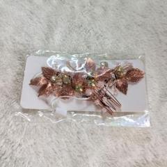 匿名配送✨花嫁 ピンク クリスタル 葉 ライムストーンズ ヘアコーム