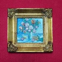 メルカリ  絵画　絵　額付き (黒）油絵　uF6-050303　花（ばら） メルカリ絵画 絵 額付( 青緑＋金色の枠 )油絵 uF6-112402 花ゆり