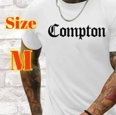 【爽やかストリート映え♪白】ComptonロゴTシャツ Mのサムネイル