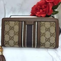 【希少】 GUCCI グッチ 長財布 財布 GG ライン バンブー