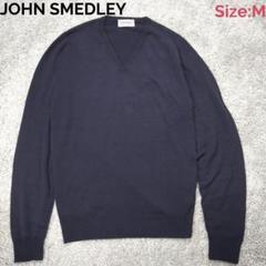 【80s】JOHN SMEDLEY Vネックニット L セーター ネイビー旧タグ JOHN SMEDLEY - 《LADIES》 S4727 30G コットン 半袖 ターン