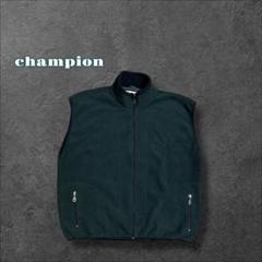 champion チャンピオン 00s フリースベスト 刺繍ロゴ グリーン