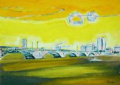 絵画 インテリア　絵　油絵　F4-090214　 風景　万代橋 新潟 絵画 インテリア絵油絵F4-090214 風景万代橋 新潟