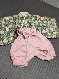 花柄着物とリボン付きボトムスセット
