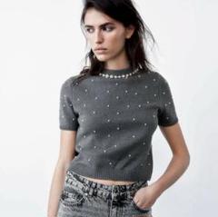 zara ビジュー　キラキラストーン　ニット　トレーナー zara ビジューキラキラストーンニットトレーナー